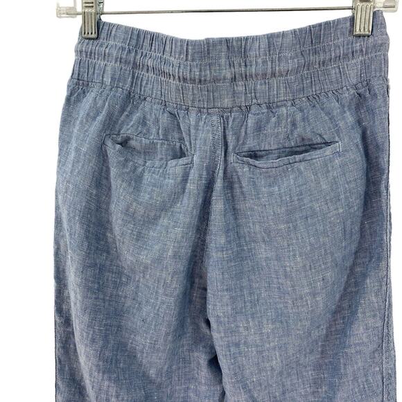 Athleta Cabo Linen Jogger Pants Size 0 Blue Chambray 530642 Resort Boho - Picture 8 of 12